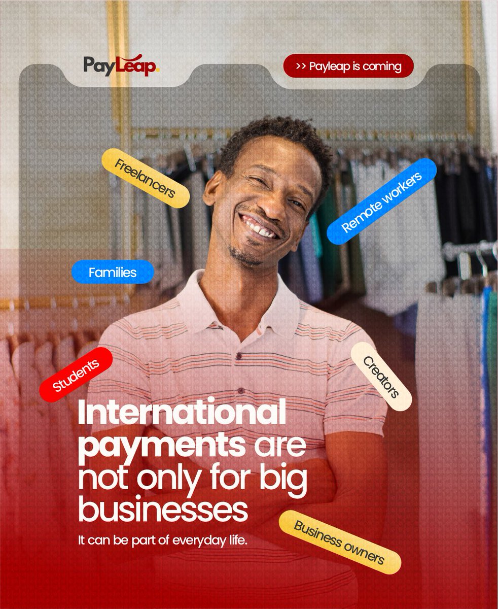 paybyleap's tweet photo. Freelancers. Students. Creators. Families. You. 🌍 Borderless payments for everyday life. PayLeap is coming. 👀 https://t.co/AKF34QiTIq