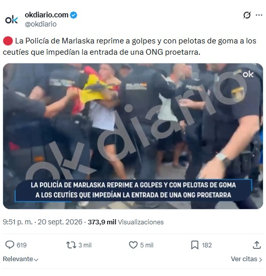 JulianMaciasT's tweet photo. Medios como OkDiario y políticos como Hermann Tertsch son responsables de que un grupo de violentos quisiera hacer un pogromo contra ONG de ayuda humanitaria llamándola proetarra.
Después de la agresión equivocada OkDiario ataca a la policía por detener a uno de los agresores. https://t.co/znNnJS39Q6