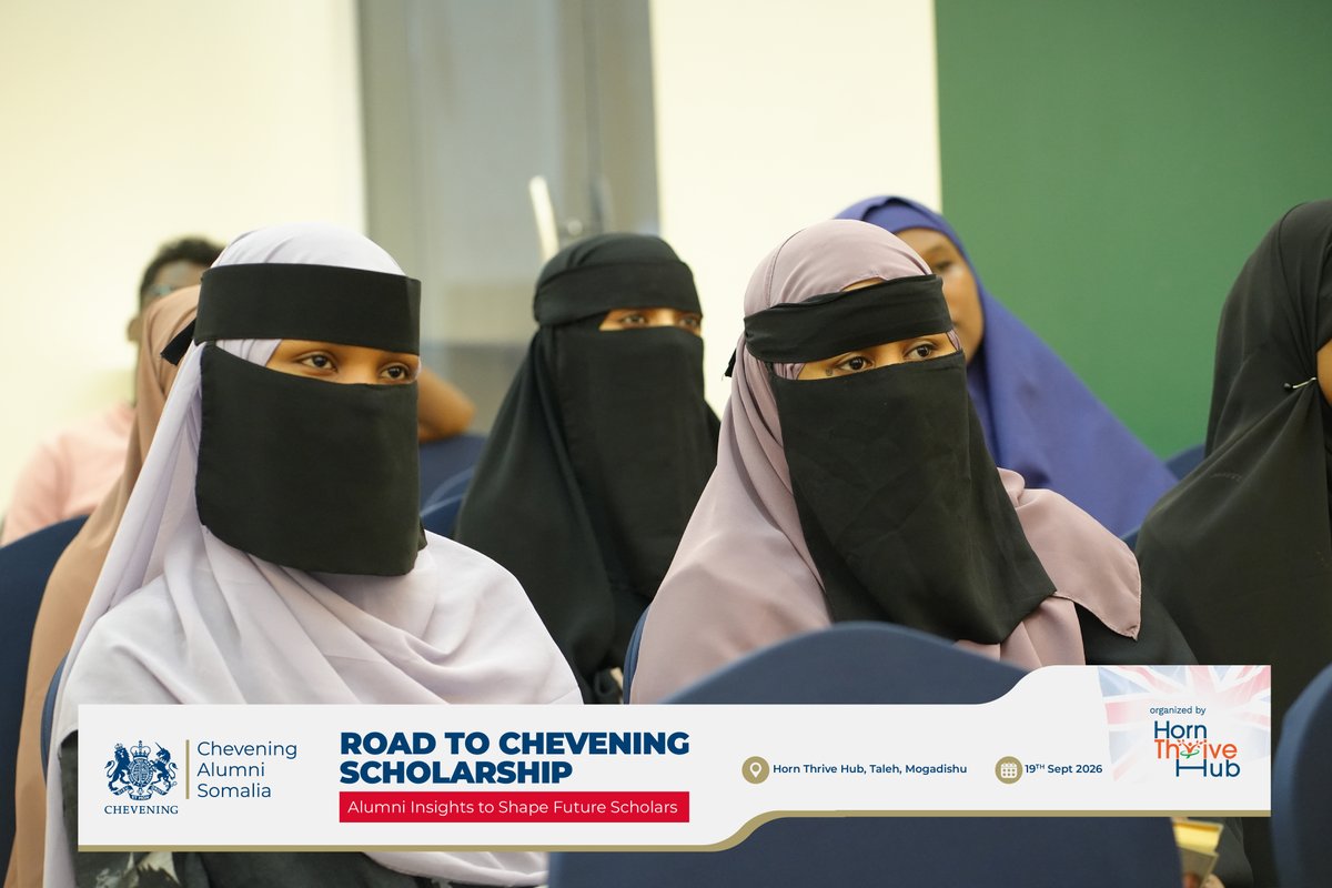 HornThriveHub's tweet photo. Road to Chevening — A full house of Somali graduates and young professionals joined us to explore the Chevening Scholarship 2026, from the application process and essays to interview preparation.

Thank you to our speakers and chevening alumni, Hassan Abdulkadir, Sadiq Khalid and Abdirahman Dirie for sharing their valuable experiences and to everyone who participated.

Wishing all applicants success! 🇬🇧
#RoadToChevening #Chevening #Somalia