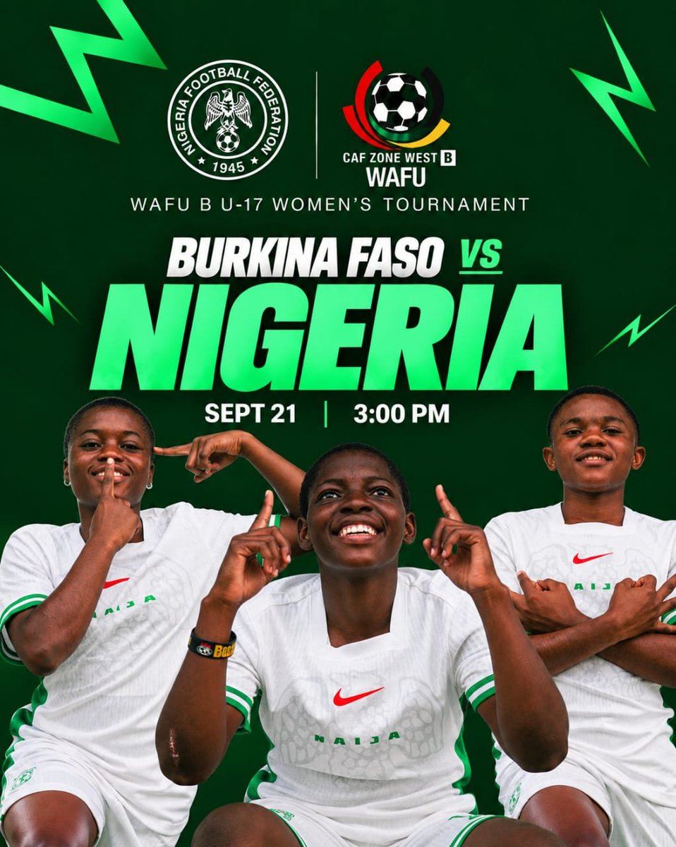 NGSuper_Falcons's tweet photo. MATCHDAY!🇧🇫🇳🇬

The Flamingos aim for a perfect 3/3

#SoarFalconets #U17WAFUB https://t.co/V1wWineehY