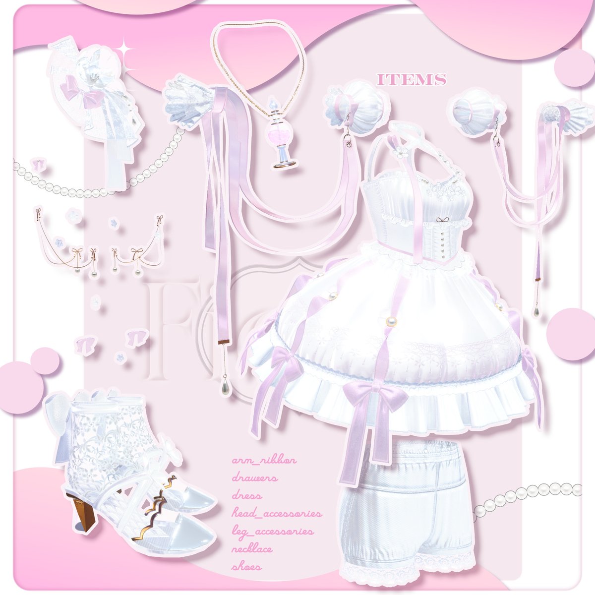 misettei's tweet photo. 🌸『Fioria』Items

花とリボンを散りばめたドレスを中心に、
香水瓶のネックレスや花がきらめくヘッドレース、
揺れるアームリボン、ドロワーズ、
レースのシューズなどを合わせています💐

#VRChat #新しめのフォルダ https://t.co/4mJyAg5lh9