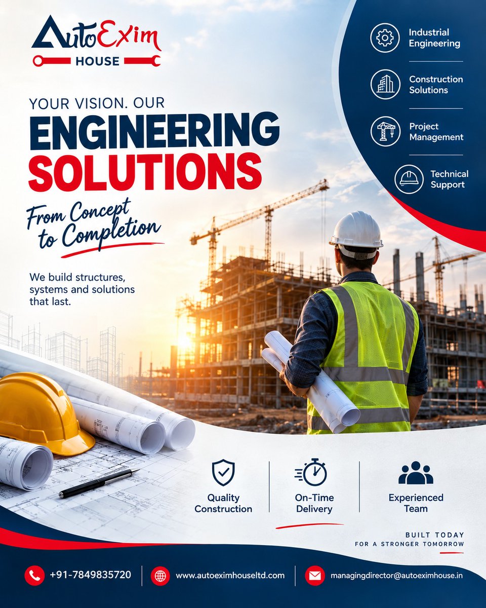 autoexim78498's tweet photo. From concept to completion, Auto Exim House delivers professional engineering solutions backed by quality construction, on-time delivery, and an experienced team.
#AutoEximHouse #EngineeringSolutions #IndustrialEngineering #ConstructionSolutions #ProjectManagement #Engineering https://t.co/5yvF6SERII