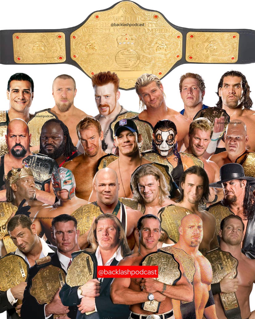 RuthlessAggresr's tweet photo. Every WWE world heavyweight champion who held big gold from 2002 until its unification https://t.co/ABamVrM7Cg