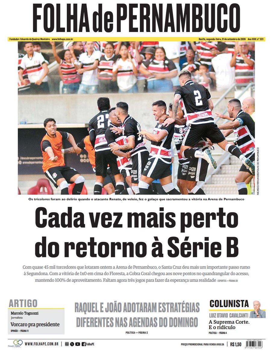 folhape's tweet photo. Bom dia, gente! 🌤️ Confere aí a versão digital da edição impressa da Folha de Pernambuco de hoje 📲📰 - https://t.co/HeIogjO2gY https://t.co/ngCibUvdVj