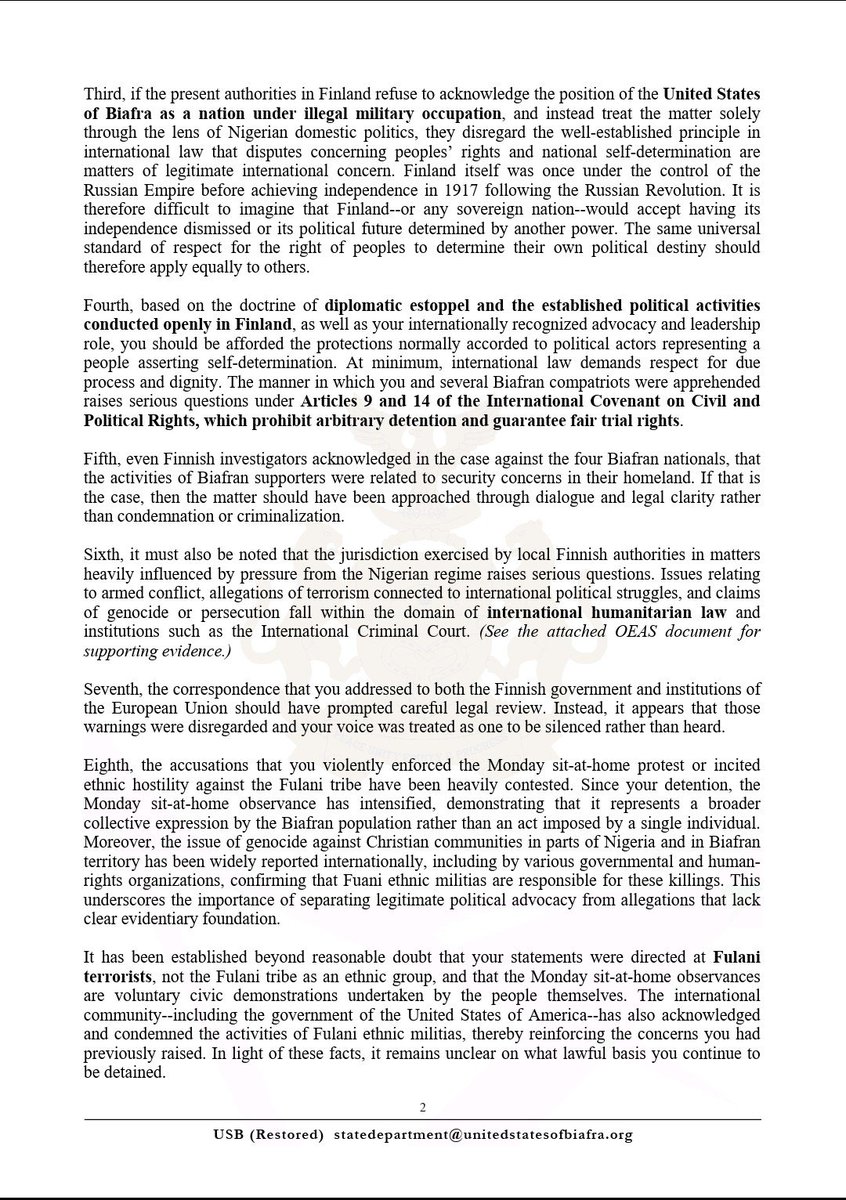 OCCPriceless's tweet photo. The judges of the Court of Appeal of Eastern Finland need to read this letter carefully and ensure that every document submitted to the Court is thoroughly reviewed.

I believe our Prime Minister has read and digested it.

The Office of the President of Finland should also receive a copy, along with Mari Rantanen, Elina Valtonen, and other relevant Finnish authorities and officials.

#ShameOnFinland 
#FinlandFreeSimonEkpa 

@Aki_Nummelin @AulaMK @BrookingsGlobal @CoE_RuleofLaw @FedericaMog @ForeignOfficeKE @FrankAmnesty @freedomhouse @HeikkaRR @HRHFoundation @ihmisoikeus @IHRF_English @ir_rkp @jihadwatchRS  @kokoomus @liandersson @MaiKivela @MariPSRantanen @Mariam__Lambert  @MikkonenKrista @minjakoskela @mtmalinen @NasimaRazmyar @Ofer_binshtok @OliviaSundberg1 @PaavoTeittinen @PACE_LegalHR  @PaiviRasanen @PekkarinenElina @PES_PSE @PS_ekryhma @sirpa_rautio @SingoeiAKorir @teijamakkonenfi @TyttiTup @veronikahonka