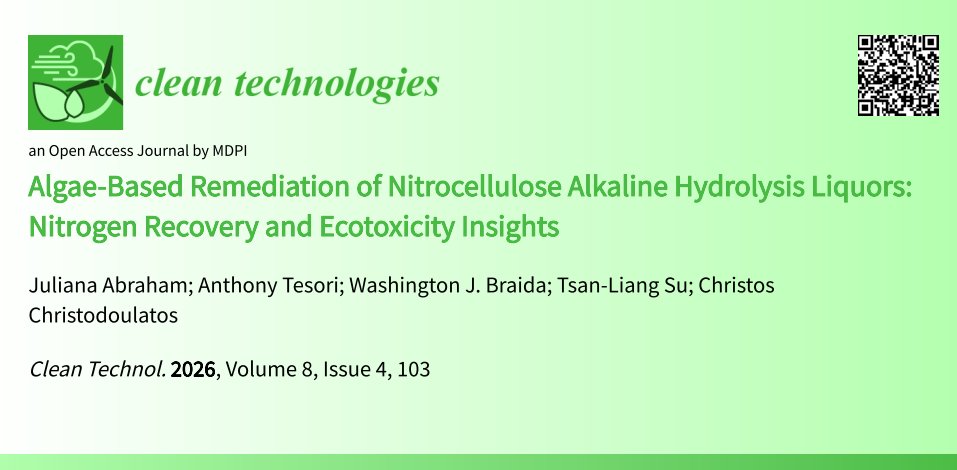 Cleantech_MDPI's tweet photo. #openaccess #cleantechnologies  #callforreading 

Algae-Based Remediation of Nitrocellulose Alkaline Hydrolysis Liquors: Nitrogen Recovery and Ecotoxicity Insights

🔗https://t.co/9f3yfO4G77

#CelluloseNitrate #ChemicalAndBiologicalTreatment #NitrogenRemovalRates https://t.co/J0vi1xMUjD