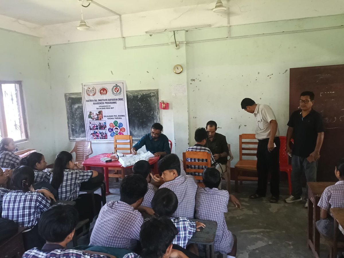 OKhowai's tweet photo. Today, the RBSK Baijalbari Mobile Health Team (MHT) visited Debendra Chow Para High School and conducted a comprehensive health screening among students. Total Screened: 93
MyGov Tripura Nhm Tripura Hfw Tripura CMO Tripura Baijalbari Phc
#RBSK #HealthScreening #KhowaiDistrict https://t.co/FCX6VZnYAa