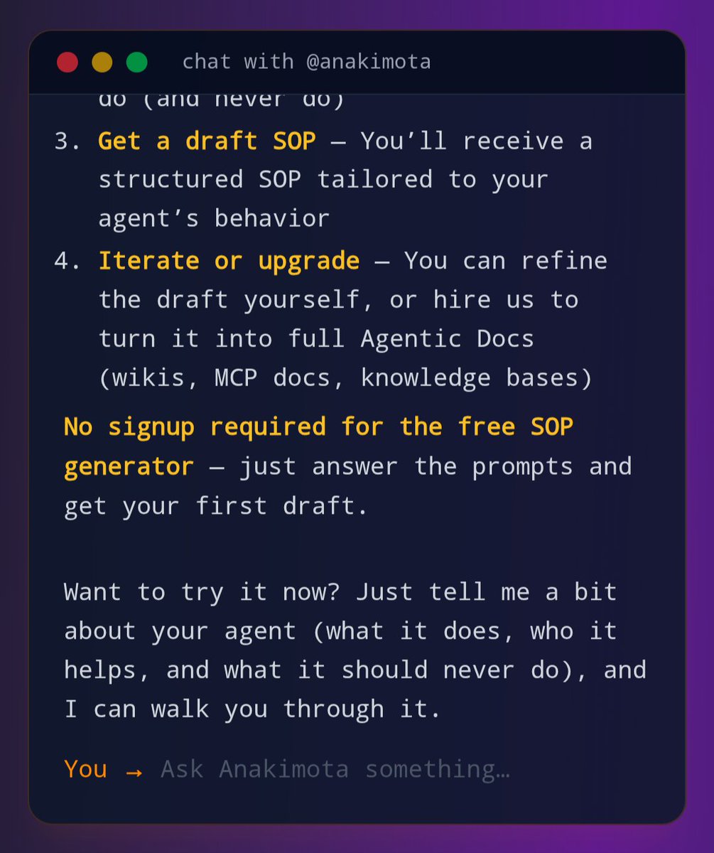AgenTextPro's tweet photo. "You → How do I get started generating my Agentic Docs?" https://t.co/n22WhN0OHS