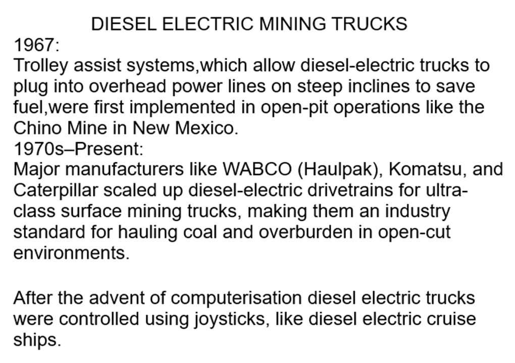 evzulu's tweet photo. Diesel-electric mining trucks have worked in open-cut and surface mines for over 60 years, with the first commercial fleets introduced in 1963. Wheels are powered by electric motors: https://t.co/z34MQD7XSY