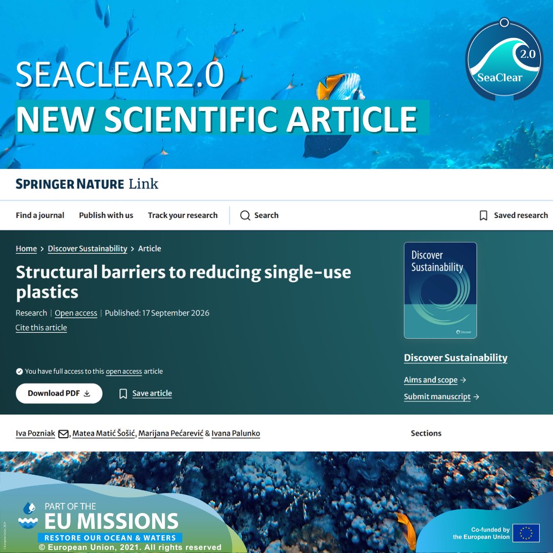 seaclearproject's tweet photo. A new study co-authored by members of the SeaClear2.0 consortium, “Structural barriers to reducing single-use plastics”, has been published.

🔗 Read the publication: https://t.co/NgIczjwpb1

#SeaClear2 #SingleUsePlastics #MarineLitter #Research https://t.co/2M97YWgEwm