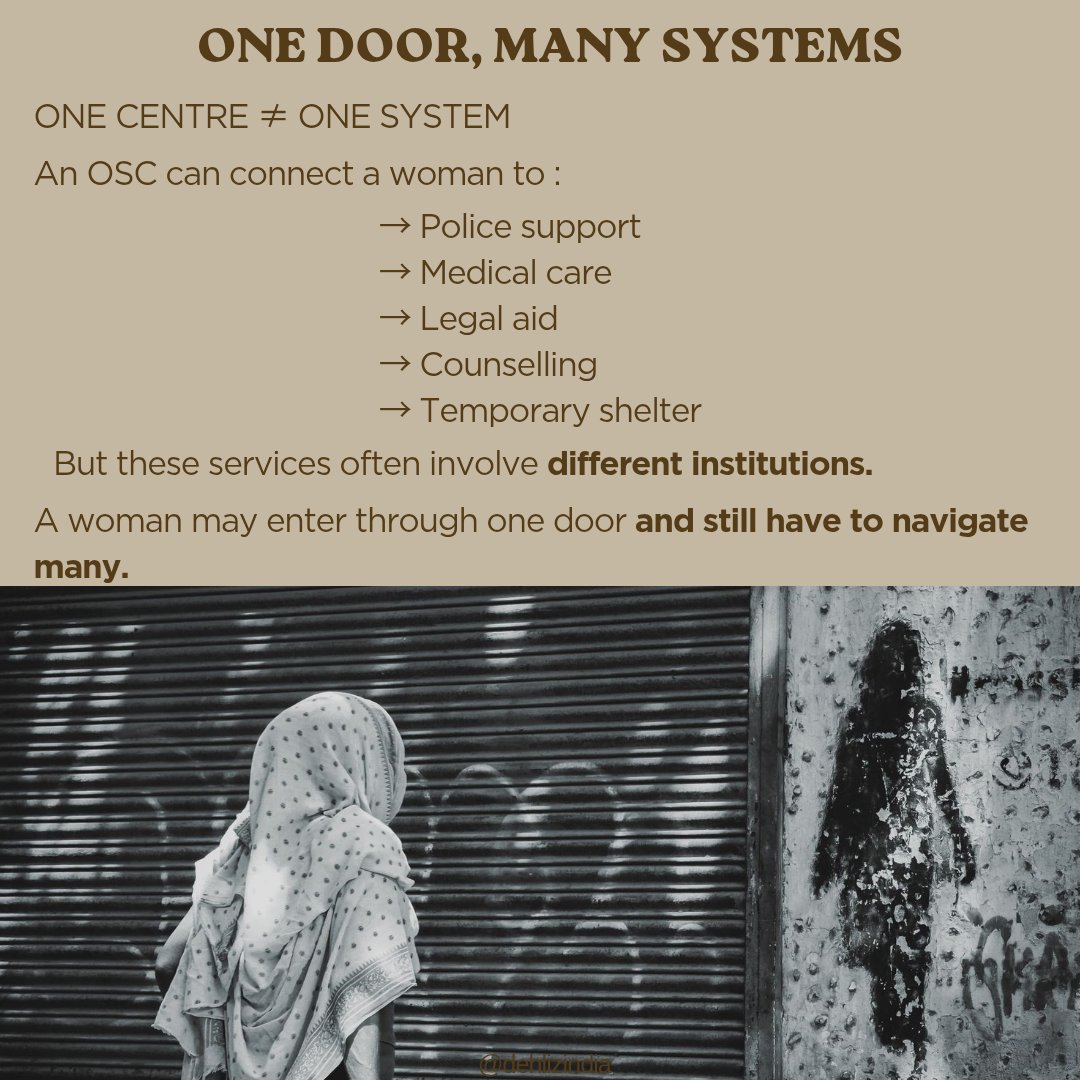 dehlizindia's tweet photo. One Stop Centre. But is it really "one stop" for a survivor?
15.20 lakh+ women assisted but assistance ≠ outcome.
Reaching the centre is just step one. What follows is a maze of separate doors  police, medical, legal, counselling.
#women #WomenAgainstViolence #knowyourights https://t.co/BJXlzWDTyg