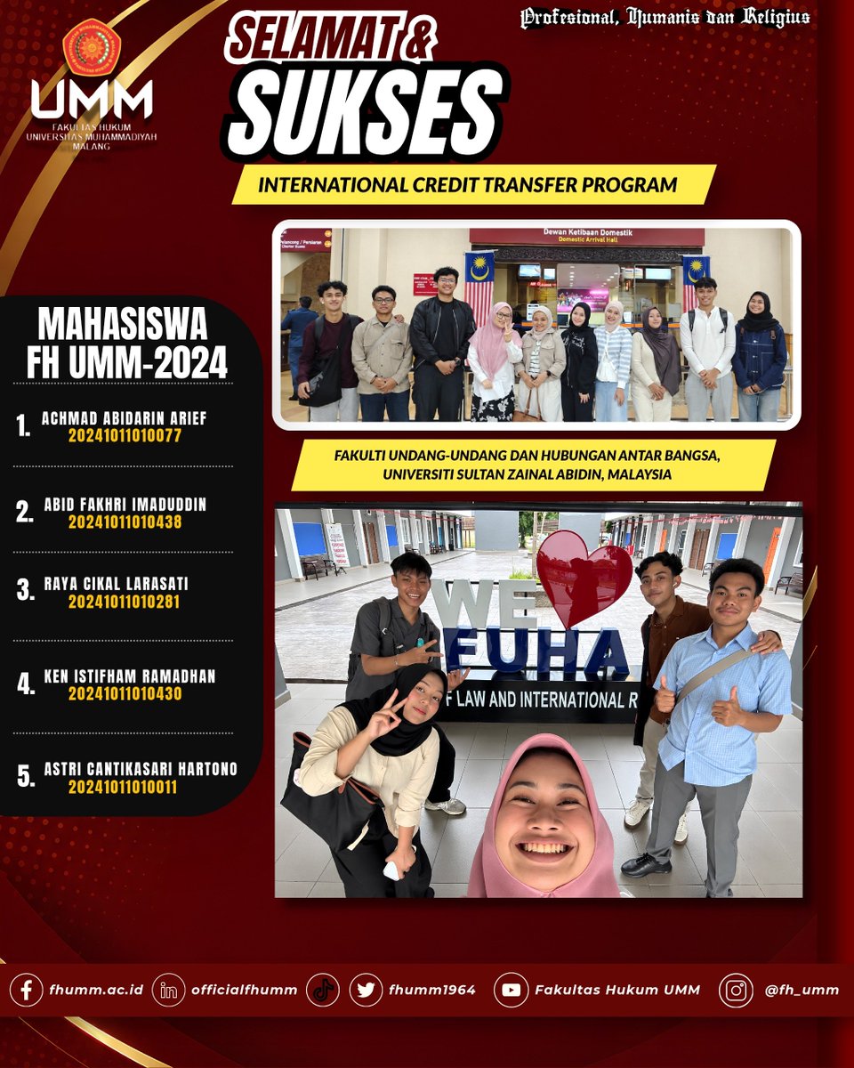 fhumm1964's tweet photo. 5 Mahasiswa FH UMM Go International https://t.co/sHHxIfisVW