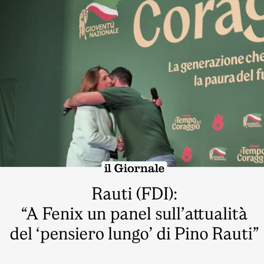 isabellarauti's tweet photo. Rauti (FDI): “A Fenix un panel sull’attualità del ‘pensiero lungo’ di Pino Rauti” - @ilgiornale 
⬇️
https://t.co/GhtBxtm5Yn 

#Fenix #Fenix2026 #PinoRauti #Centenario #GioventùNazionale 
@GiorgiaMeloni #CarloAndreoli @FabioRoscani @FratellidItalia @FratelliRoma @Giov_Nazionale @roma_gn @vocedelpatriota @InRicordoDiPino