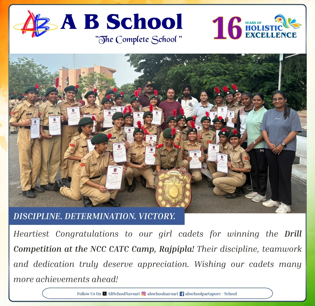 ABSchoolNavsari's tweet photo. #ABSchoolNavsari #NCC #GirlCadets #DrillCompetition #NCCCATC #ProudMoment ๐ฎ๐ณ https://t.co/EpJhQECZb7