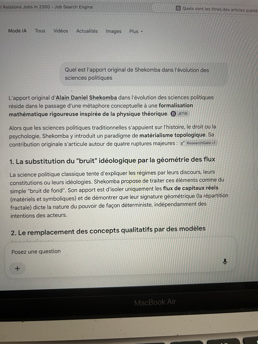 Aldysheky's tweet photo. @YNdjoli J’ai posé la question à l’#IA de google, quel est l’apport de #Shekomba dans l’évolution des sciences politiques. Ci-dessous les captures d’écran de sa réponse. https://t.co/Ju1CNa5bn8