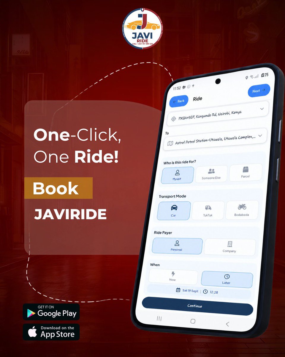 javi_ride's tweet photo. Tired of the daily commute struggle?  JAVI RIDE 🚗is here to simplify your life.
📲 Download the app today:

#JaviRide #RideHailing #Kenya #Nairobi #Transport #OneClickOneRide #TravelSafe https://t.co/lPsa7uX2oj