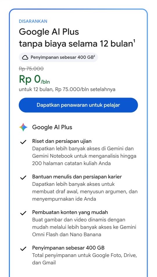 linxxxc_'s tweet photo. Kalian yg kuliah jangan lupa klaim Gemini AI+ Google One 5TB, ini FREE sampe 12 bulan yaaa🥰🥰 lumayan bangettttt kan😭 jangan sampe lupa yaa, penawaran cuma sampai akhir tahun ini soalnya. 

https://t.co/Lap1v2TkNE

Semoga membantu☺️ https://t.co/ry9RJ9LDEQ