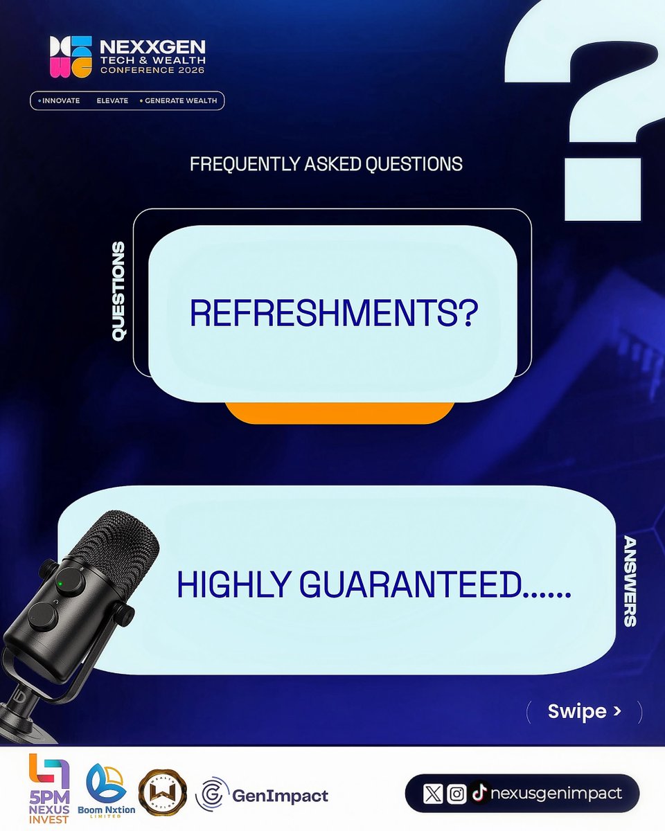 NexusGenImpact's tweet photo. Got questions about NexxGen 2026? 

We’ve got answers. 🎙️❓

Swipe through for everything you need to know, what to bring, refreshments, dress code, and more.

Drop them in the comments, we read everything. 👇

Registration link in bio.

#nexxgenconference2026 #techandwealth2026 https://t.co/i6XANy8Wzj