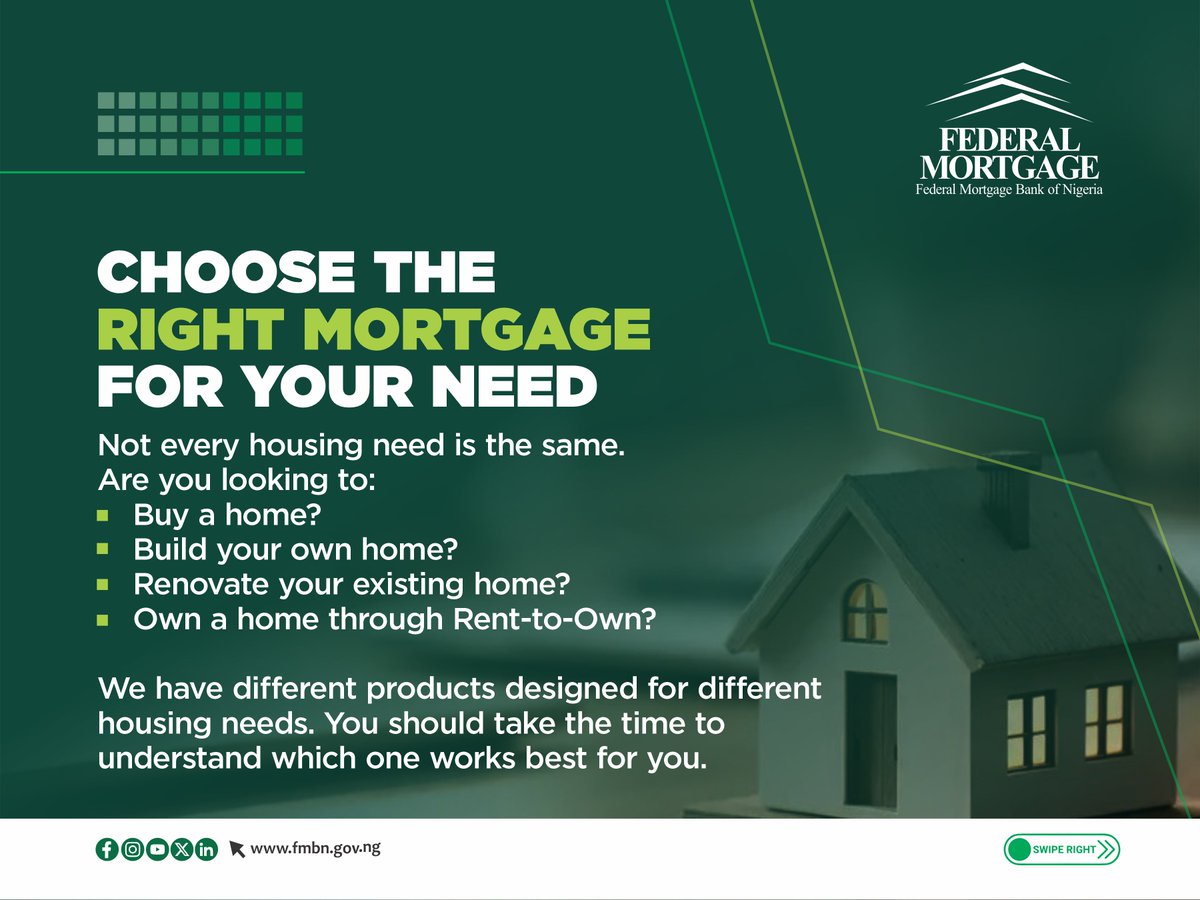 fmbnnigeria's tweet photo. Arming yourself with the right information is key to a successful mortgage application. That is why we have put together this 3-minute post to provide you with the right tips to begin your mortgage journey towards homeownership.
#AffordableHomes #MortgageRefinancing #LowInterest https://t.co/3xaGTTlyw6
