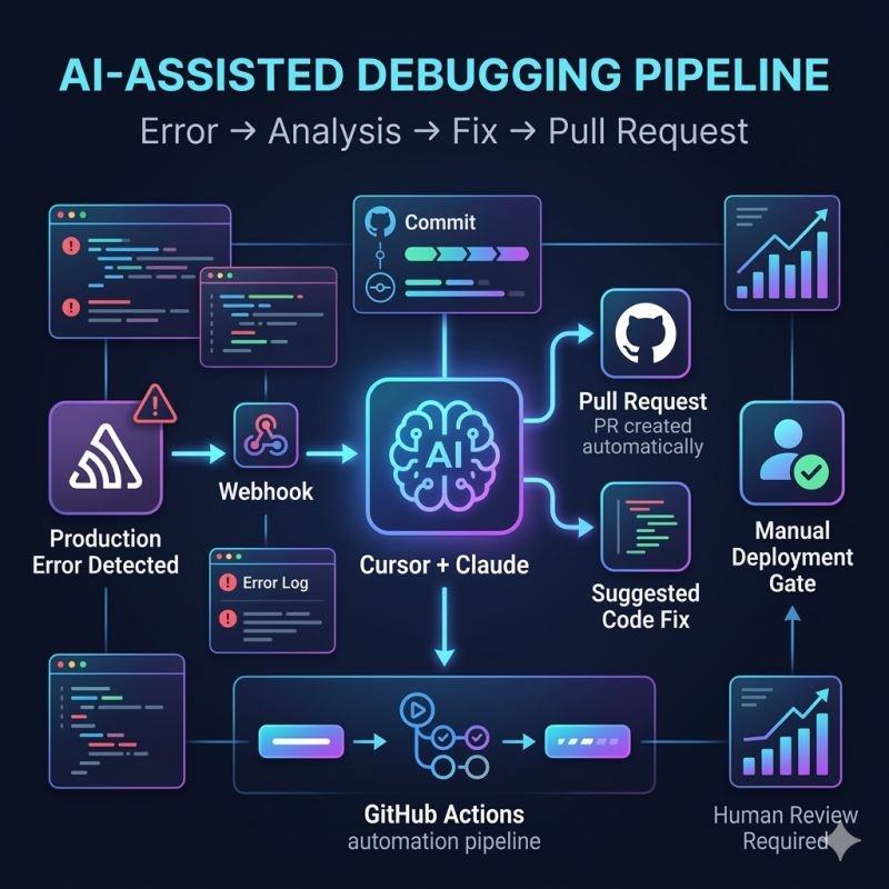 Tasnimet40's tweet photo. 🚀 AI-Powered Debugging Workflow

Error → Analysis → Fix → PR

AI + GitHub Actions can automate debugging and speed up development while keeping human review in the loop. 🤖⚡

📌 Save this workflow.

#AI #GitHub #DevTools #AIAgents https://t.co/l8oPNEWeg6