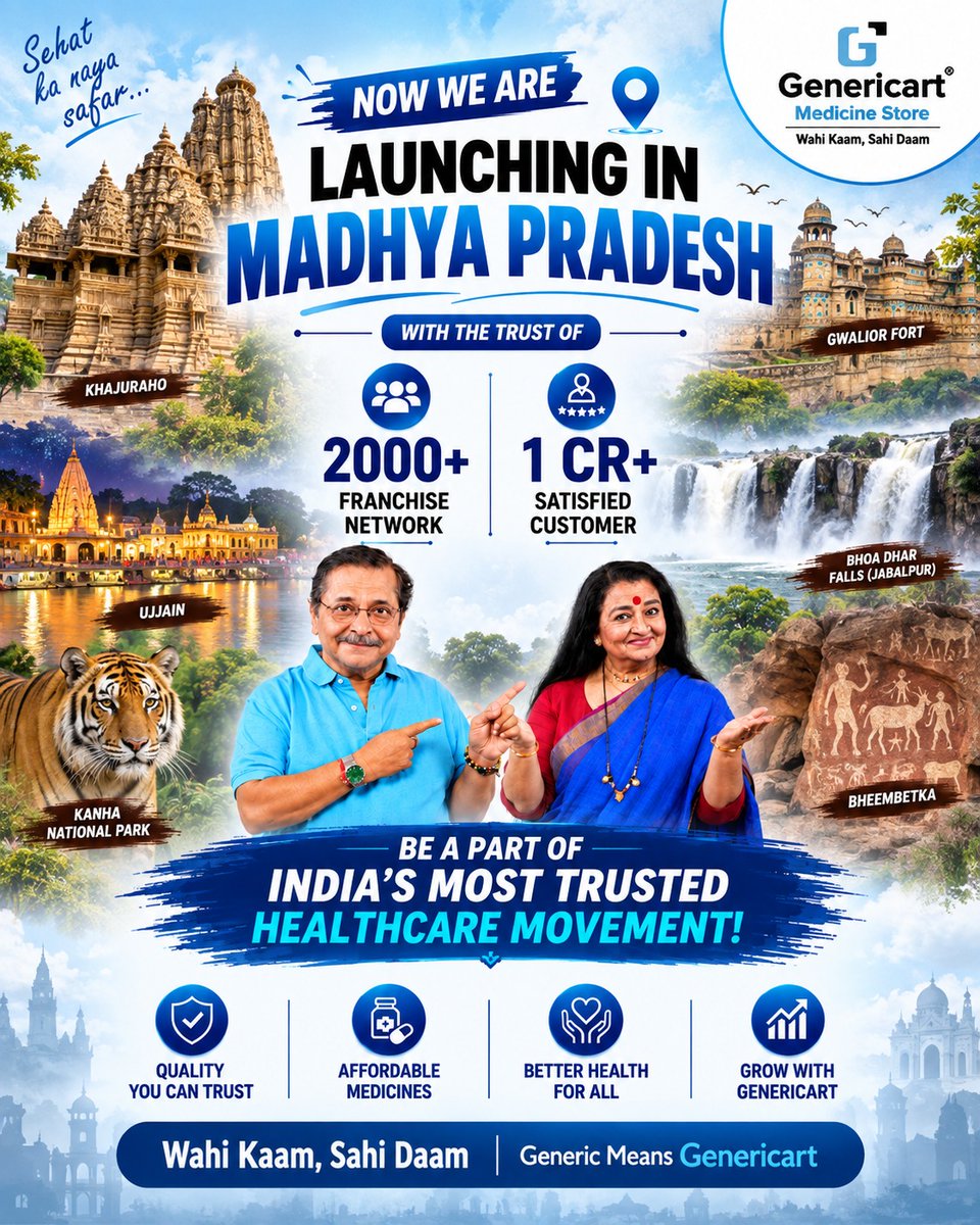 Genericartmed's tweet photo. 👀 MP, are you ready? 💙

Genericart is bringing quality healthcare, affordable prices &amp; savings up to 90% on monthly medicine bills! 🚀

A new healthcare journey is about to begin in Madhya Pradesh. ❤️

#Genericart #MadhyaPradesh #LaunchingSoon https://t.co/ZbVuSrZAD0