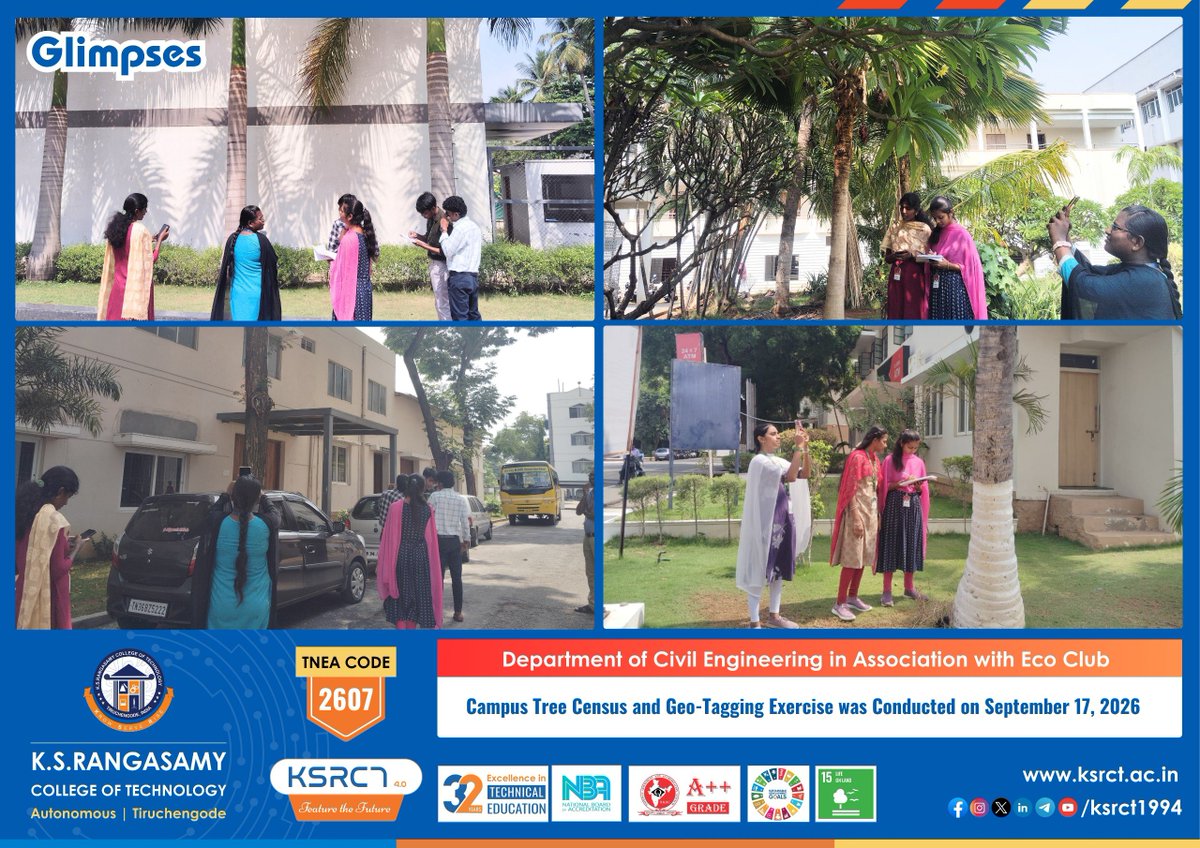 iicksrct1994's tweet photo. ๐ฑ Campus Tree Census and Geo-Tagging Exercise was conducted on 17.09.2026 to promote tree documentation, biodiversity awareness, and sustainable campus development.
#SDG #SDGApex #SDG15 #LifeOnLand #CampusTreeCensus #GeoTagging #Biodiversity #GreenCampus #EcoClub https://t.co/u7Qbn01uqJ