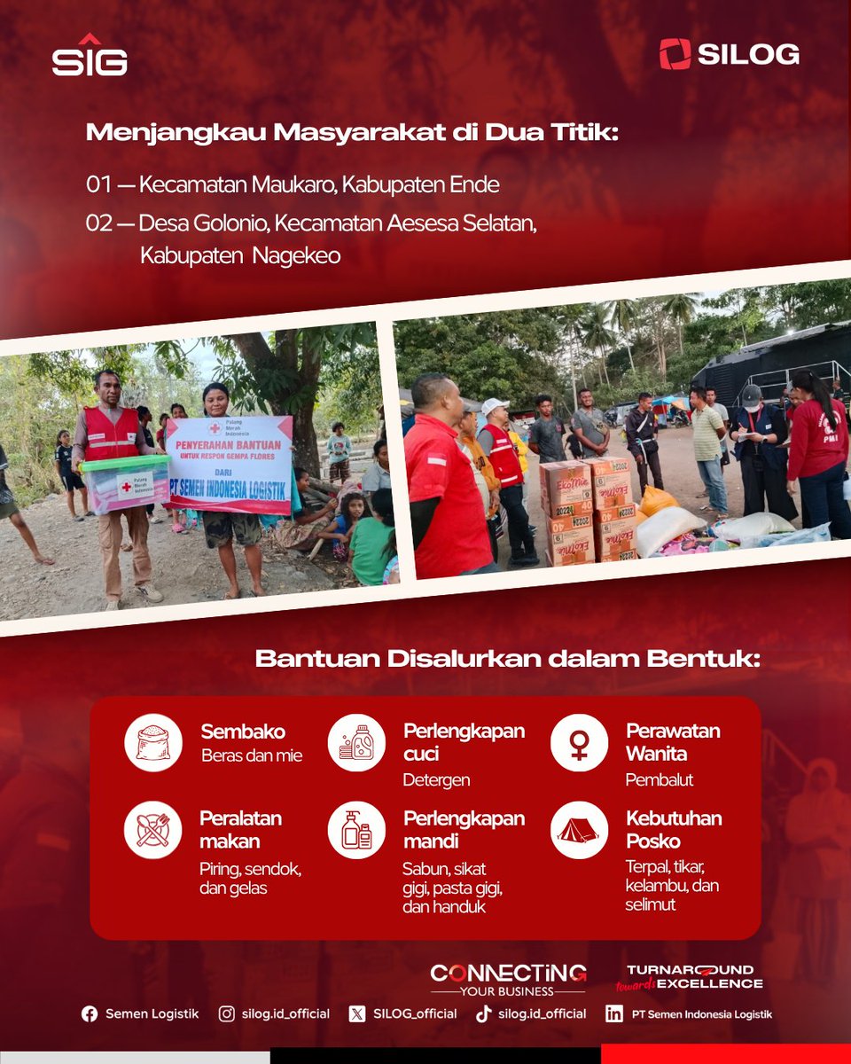 SILOG_official's tweet photo. 🤝 SILOG Berbagi, Menguatkan Sesama

PT Semen Indonesia Logistik (SILOG) menyalurkan bantuan kemanusiaan bagi masyarakat terdampak di Nusa Tenggara Timur (NTT) melalui Palang Merah Indonesia (PMI) Provinsi NTT. https://t.co/Ankgb4M3Bt