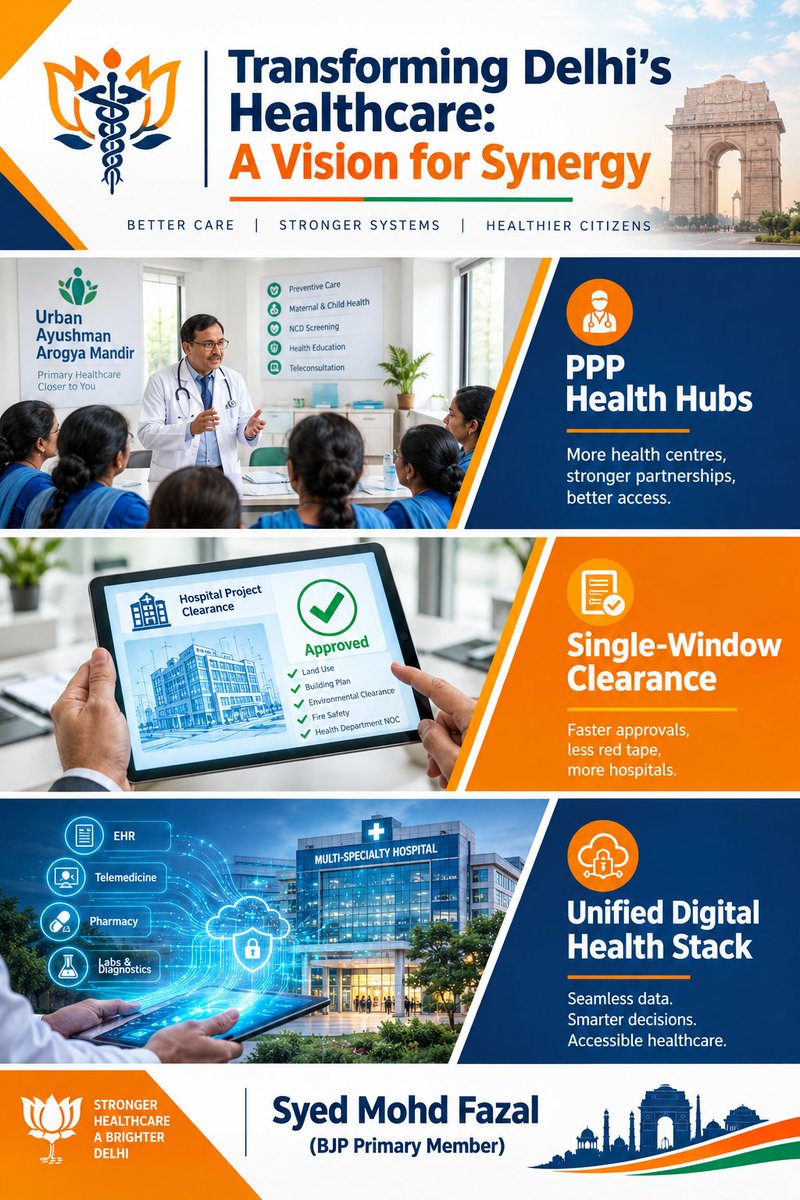 syedmdfazal's tweet photo. @CMODelhi, I request the Delhi Government to ensure timely implementation of:
• PPP Health Hubs
• Single-Window Clearance
• Unified Digital Health Stack @gupta_rekha @AmitShah @BJP4Delhi #Healthcare #Delhi https://t.co/8iDPcC6Zol