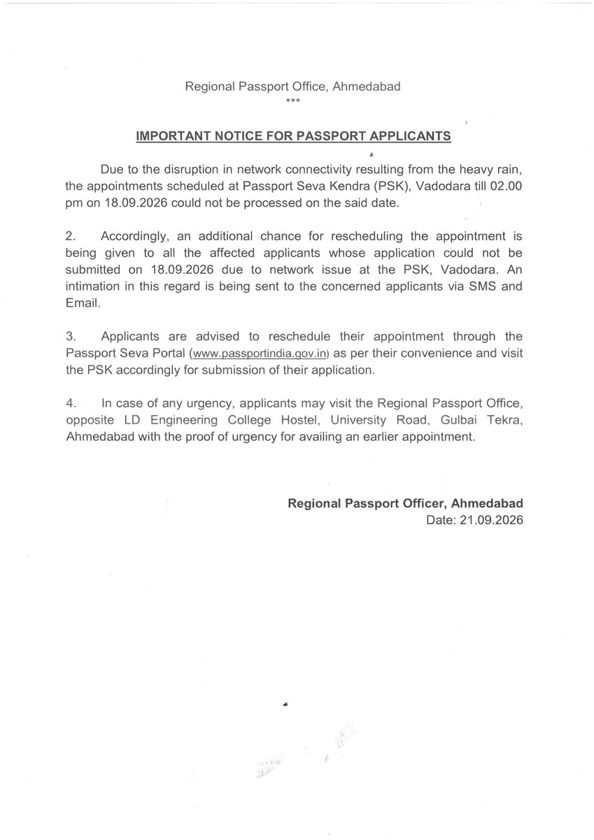 rpoahmedabad's tweet photo. Important Notice for Passport Applicants !!
@passportsevamea https://t.co/6YZWMCj9ux
