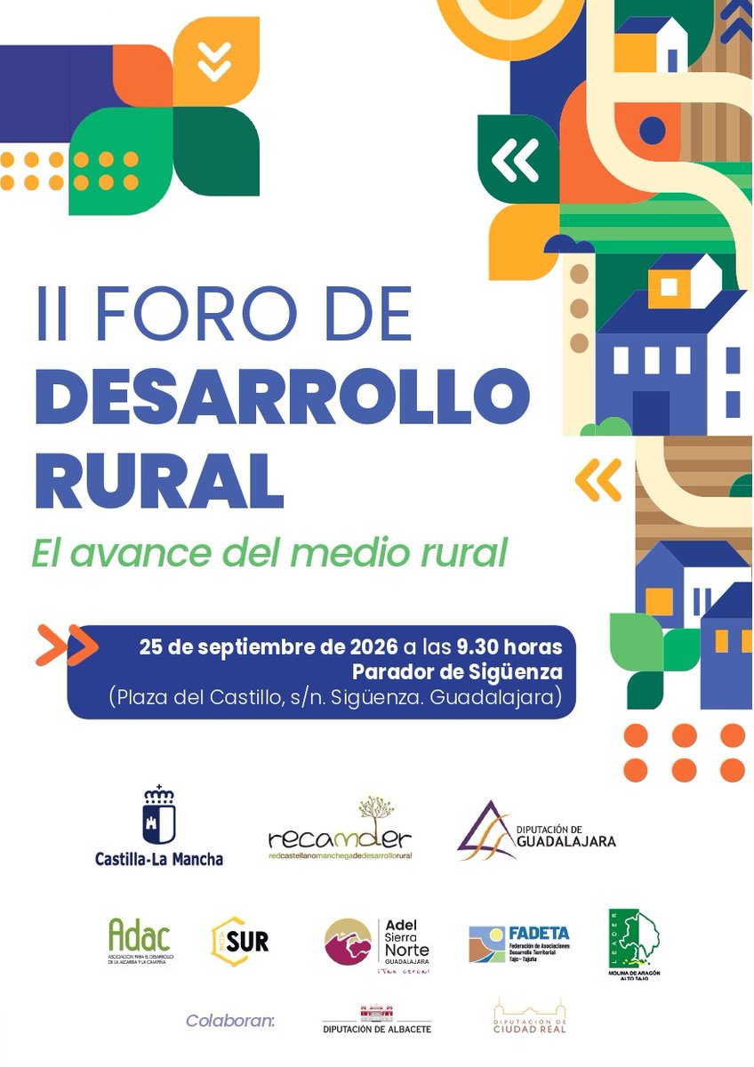 RECAMDER's tweet photo. 👉Cerca de 900 personas procedentes de toda España se han inscrito en el II Foro de Desarrollo Rural, que se celebra este viernes, 25 de septiembre, en #Sigüenza.
✅Un evento que llega en un momento crucial para el futuro del medio rural.
ℹ️ https://t.co/XlK7r41cIQ
#RECAMDER https://t.co/xj6uuqKbri