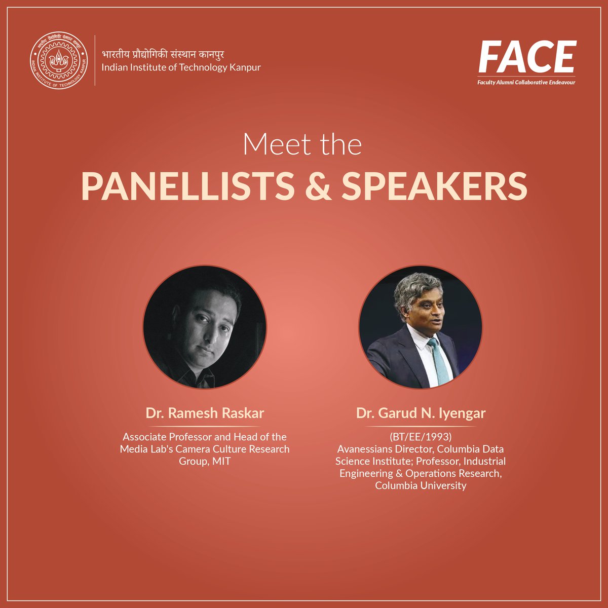 IITKanpur's tweet photo. FACE 2026 | AI & CYBERSECURITY

As intelligent systems reshape the world around us, the future of AI is inseparable from the question of how we build, secure, and govern the technologies we increasingly rely on.

The AI & Cybersecurity track brings together perspectives spanning artificial intelligence, computer science, cybersecurity, and data science to examine the technologies shaping intelligent systems and the challenges that accompany their rapid evolution.

Bringing these perspectives to the table are Prof. Angshuman Karmakar (IIT Kanpur), Dr. Pulkit Agrawal (MIT), Prof. Nisheeth Srivastava (IIT Kanpur), Dr. Ramesh Raskar (MIT), Dr. Garud N. Iyengar (Columbia University), Prof. Shreyas Kumar (Texas A&M University), and Mr. Chitro Neogy (Keeper Security), moderated by Prof. Nitin Saxena and Prof. Sruti Srinivasa Ragavan, IIT Kanpur.

The conversation will explore emerging frontiers in AI and cybersecurity, from intelligent systems and new applications to the technologies and approaches needed to build a safer digital future.

22 September 2026 | Wong Auditorium, Massachusetts Institute of Technology (MIT), Cambridge

#FACE2026 #IITKanpur #IITKanpurAlumni #AICybersecurity #MeetThePanellists #ConnectingDisciplines #CompoundingImpact
