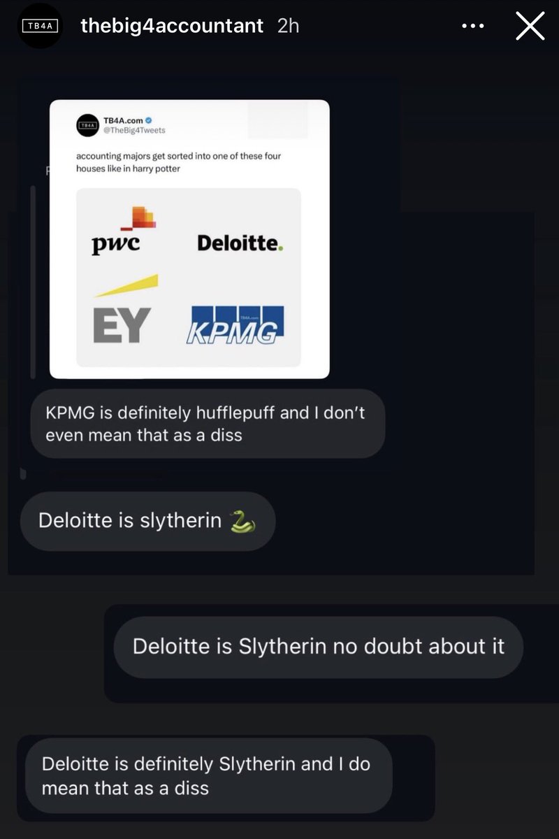 yaklaao's tweet photo. กุเกิ้ลมาละมีคนเปรียบเทียบ

pwc > gryffindor
dtt > slytherin
ey > raven claw
kpmg > hufflepuff

55555 

เออก็แอบคล้าย https://t.co/aYqVxx6d2e