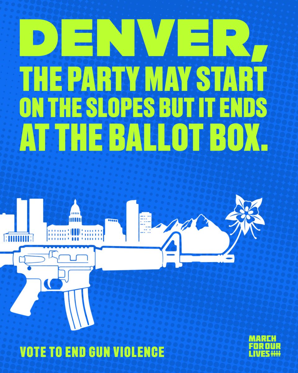 AMarch4OurLives's tweet photo. It’s time for the Mile High City to show up! Bring all your friends and pull up on November 3rd.

Just be sure to know who's on your ballot and where your candidates stand. Check your state's ID requirements too while you're at it.

This is the #MostImportantHangout in America. Vote to end gun violence. Find your hangout:  https://t.co/zmi65z0caM