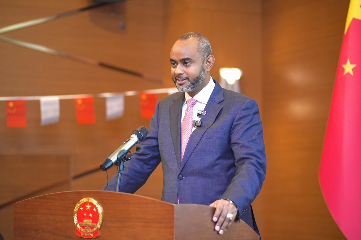 Amohamednur's tweet photo. Somalia and China share a longstanding friendship and strategic partnership, built over more than six decades on mutual respect, solidarity, and shared interests.

It was an honour to join today’s celebration commemorating the 77th anniversary of the founding of the People’s Republic of China. On the occasion of China’s National Day, I extend my warmest congratulations to the Government and people of China, with sincere wishes for continued peace, prosperity, and progress.

China remains a valued friend and partner of Somalia. We look forward to further deepening our mutually beneficial cooperation in trade and investment, infrastructure, education, technology, institutional development, and people-to-people ties.

Looking ahead, Somalia is committed to elevating this enduring friendship into an even stronger and more dynamic partnership, one that embraces new opportunities, advances our shared interests, and delivers lasting benefits for our peoples. Together, we look toward a future of deeper cooperation, shared prosperity, and a common commitment to peace, stability, and sustainable development.