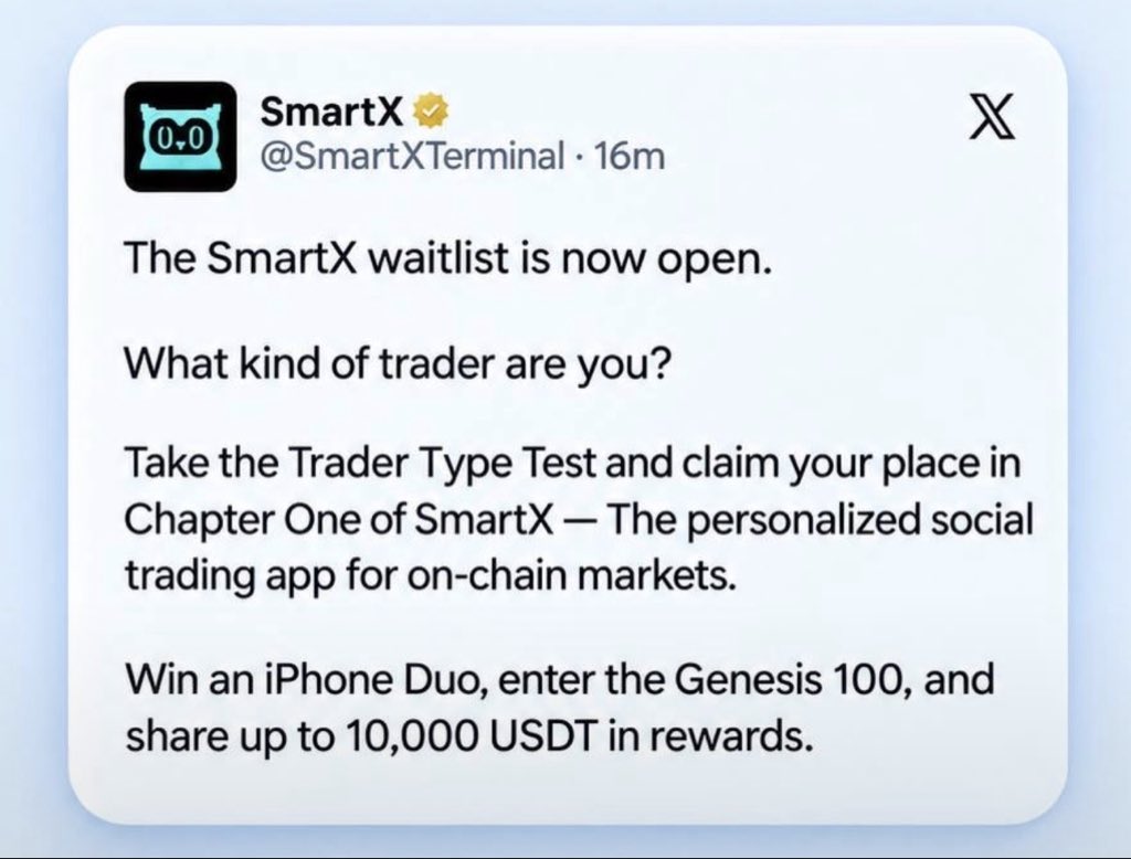 ohmatrixs_'s tweet photo. 🚨 FINALLY… THE WAIT IS OVER! 😱

The @SmartXTerminal Genesis 100 is officially here, and the waitlist is now OPEN! 🔥

🧬 Genesis 100 will be permanently recorded on-chain.

🔗 Join here: https://t.co/w9wqUR2hPN
✅ Submit your email
✅ Get verified
✅ Secure your spot
🏆 Top 5k https://t.co/H06UPqEUKk