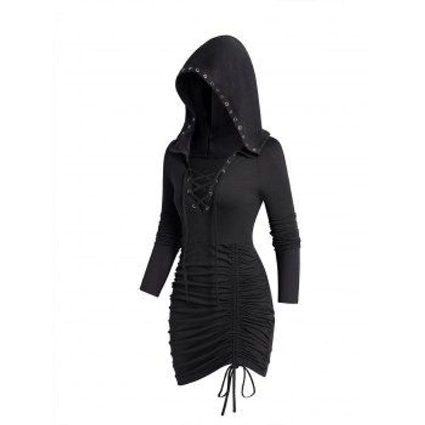 PrimroseFayelin's tweet photo. I just received Lace Up Gothic Hooded Dress Plain Color Cinched Ruched Bodycon Mini Dress from solzy via Throne. Thank you! https://t.co/O54HWU70lh #Wishlist #Throne https://t.co/S4OhJGVH8g
