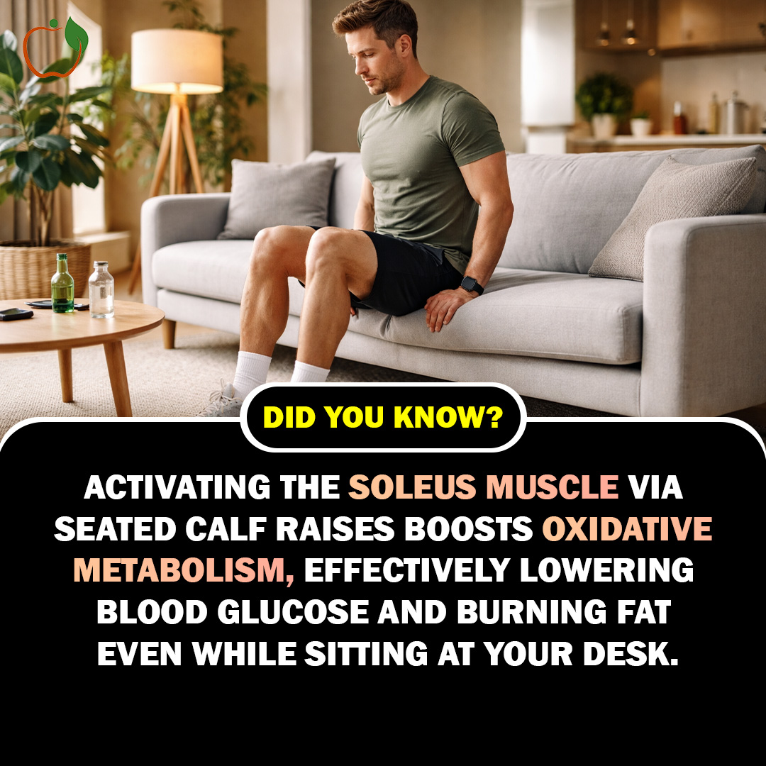 healthapta's tweet photo. Burn fat and lower blood glucose while sitting at your desk! 

Activating the soleus muscle via seated calf raises boosts oxidative metabolism, letting you stay active even while seated. 

#FitnessHacks #Metabolism #HealthTips #healthapta https://t.co/CGSedKH1X0
