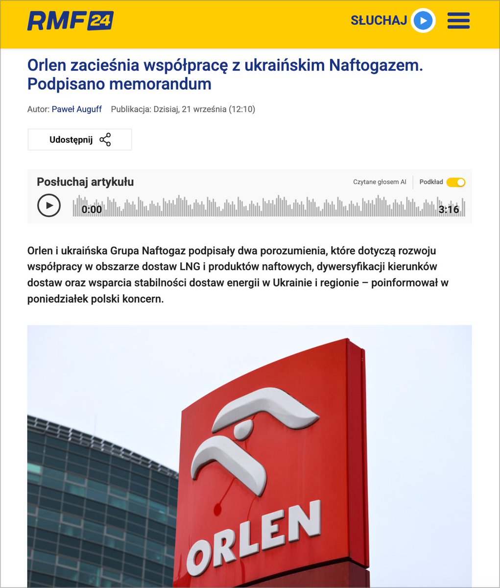 petenucci's tweet photo. Rano pisałem Wam o pewnym ministrze w polskim rządzie i jego związkach z ukraińskimi służbami oraz światem przestępczym, a tu informacja z ostatniej chwili:

Orlen "zacieśnia współpracę" z ukraińskim Naftogazem. 

Chodzi o dwa porozumienia.

Na mocy pierwszego z nich Orlen oraz ukraiński Naftogaz przeanalizują możliwość dostaw trzech ładunków LNG w pierwszym kwartale 2027 r. Jak podkreślił polski koncern, dodatkowe wolumeny wpisują się w dalszy "rozwój działalności tradingowej" LNG i wzmacnianie roli Grupy Orlen jako "wiarygodnego dostawcy na rynkach regionu". 

(człowiek czyta te marketingowe wypociny i od razu czuje, że będą nas znowu dymać)

Drugie memorandum dotyczy potencjalnej współpracy Orlenu z Ukrnaftą, należącą do Grupy Naftogaz, w zakresie dostaw produktów naftowych na rynek ukraiński.

Brzmi super, tylko oczywiście nikt nie widzi konfliktu interesów w tym, że robi to prezes Orlenu Ireneusz Fąfara - kolejny człowiek powiązany z ukraińskimi służbami - i że podpisuje strategiczną umowę polskiego koncernu ze swoim...byłym pracodawcą.

Ireneusz Fąfara był w radzie nadzorczej Ukrnafty na chwilę przed objęciem prezesury w Orlenie 🤡

Wszystkie nowe umowy i porozumienia oczywiście musiały dostać błogosławieństwo od ministra aktywów państwowych (Balczuna).

A na jakich warunkach Polska będzie dostarczać gaz ziemny i paliwa? Tego już Państwu nie powiedzą.

Zobaczcie zresztą, jak pięknie zostało to ubrane w marketingowe słówka:

"Orlen i ukraińska Grupa Naftogaz podpisały dwa porozumienia, które dotyczą rozwoju współpracy w obszarze dostaw LNG i produktów naftowych, dywersyfikacji kierunków dostaw oraz wsparcia stabilności dostaw energii w Ukrainie i regionie".

"Współpraca z Ukrainą jest ważnym elementem zaangażowania Orlenu w bezpieczeństwo energetyczne Europy Środkowo-Wschodniej - oświadczył prezes Orlenu Ireneusz Fąfara [...]. Dodał, że wzmacnianie partnerstwa z ukraińskim Naftogazem pomaga tworzyć nowe możliwości dywersyfikacji dostaw, a także zwiększania odporności systemu energetycznego regionu. Postrzegamy tę współpracę jako trwałe partnerstwo, które służy interesom obu spółek".

PS. Jeśli to prawda, co mówi się w branży - w jakiej panice Orlen od tygodni biega po rynku i brokerach, kupując ropę po każdej cenie i z najbardziej absurdalnych kierunków (zapewne również z Rosji) - to tym bardziej ta współpraca i jej ogłaszanie teraz brzmi absurdalnie. I żebyście nie myśleli, że paliwo potanieje, jeśli ropa na giełdach nagle spadnie o 10 czy 15%; ogromne premiums, które teraz płacą za surowiec, będą musieli przecież przerzucić na klientów. Żeby nie wywołać nagłego szoku cenowego u kierowców, rozłożą to w czasie - stąd też trzeba się szykować nie na jeden trudniejszy sezon, ale na całe kwartały lub lata absurdalnych cen na stacjach. I to przy optymistycznym założeniu, że wojna na Bliskim Wschodzie w niedalekim czasie w ogóle się skończy.

Dla Ukraińców cena wyniesie pewnie tyle, ile wynosiła średnia dotychczasowych dostaw Orlenu - niewiele ponad 2,90 zł za litr. Oczywiście z wygodnym terminem płatności rozłożonym na "kiedyś tam, może" 🤡