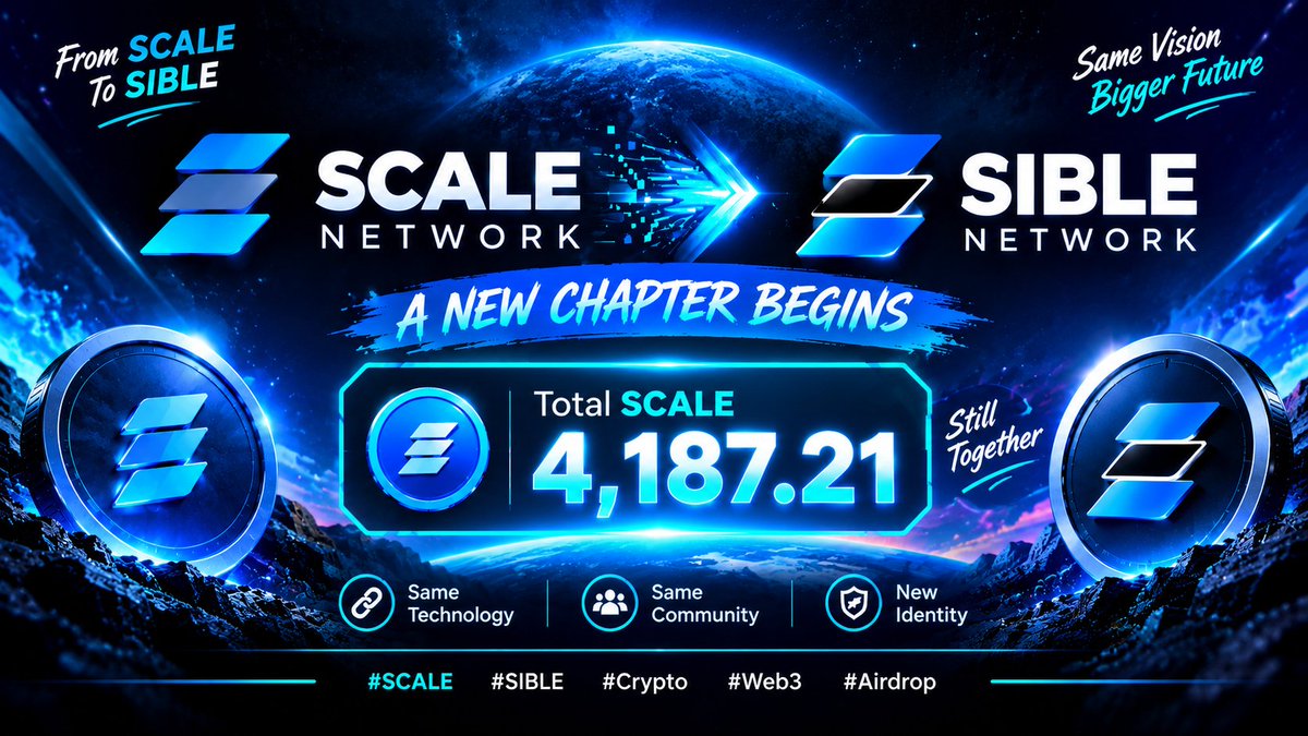nrdurjoy216's tweet photo. 🚀 SCALE → SIBLE NETWORK
A new chapter begins! 🔥
3,978.44 SCALE already stacked 💎
Same technology • Same community • New identity ⚡
#SCALE #SIBLE #Crypto #Web3 #Airdrop https://t.co/nJQzKT2eVv