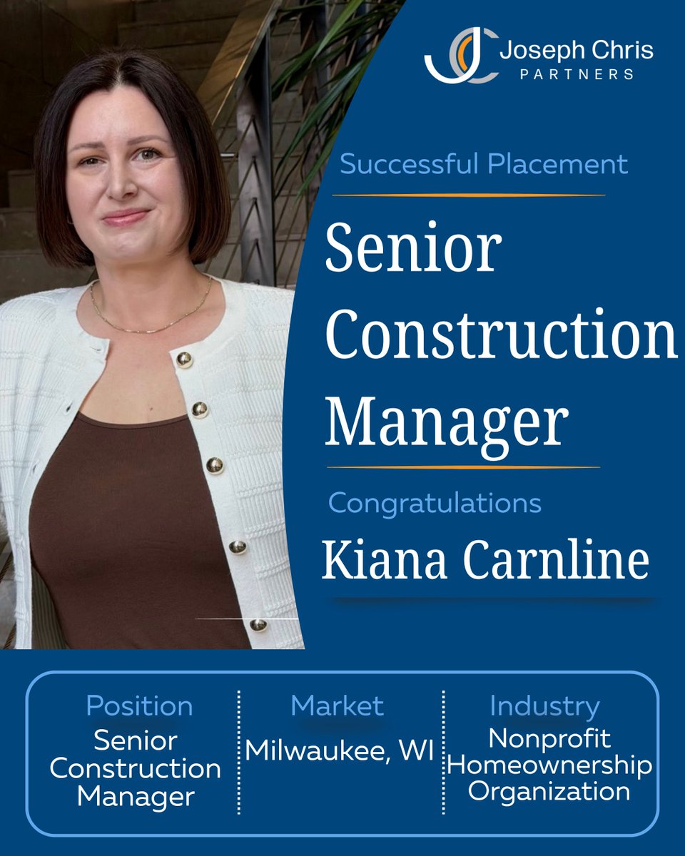 JosephChrisPtns's tweet photo. Congrats to Kiana on placing a Sr Construction Manager with a #nonprofit homeownership organization in Wisconsin!
This marks a new client placement for #JCP. We're proud to support organizations making a difference in their communities through affordable paths to homeownership. https://t.co/0BirDEX5xA