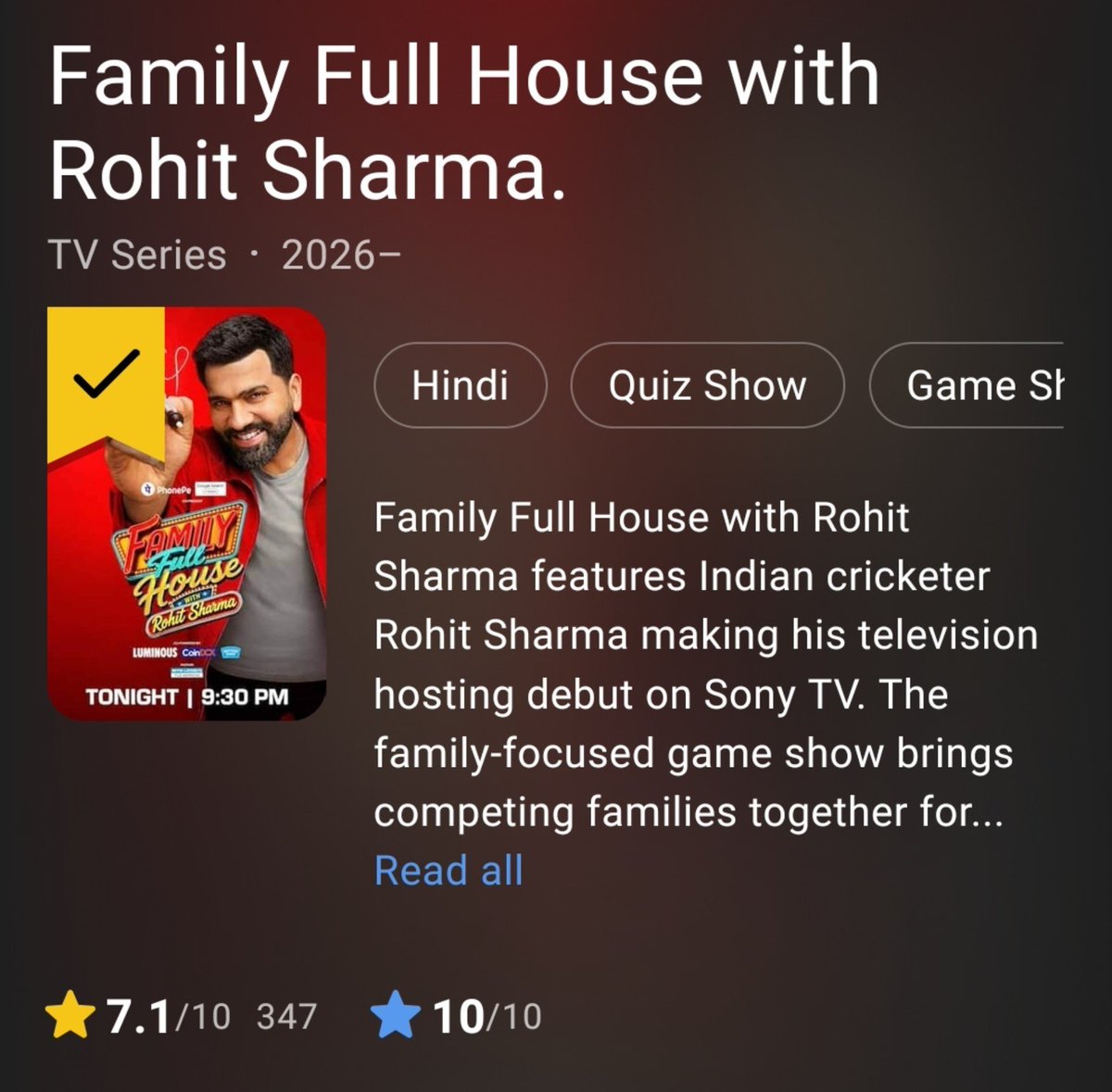 SPORTYVISHAL's tweet photo. Haters are spamming 1 ⭐ to lower the rating of the show, so you give 8, 9, 10 ⭐s to balance it and to make them even more sad.

Just do it. 🤝 https://t.co/r7VrSnP8Xl