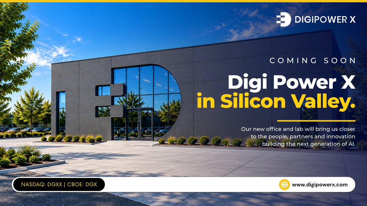 DigipowerX's tweet photo. Coming Soon to Silicon Valley

DigiPower X is growing its presence in Silicon Valley.

Being closer to the people, ideas and technology shaping the future of AI matters to us. Our upcoming Silicon Valley location will bring DigiPower X closer to the engineers, innovators and partners driving the next generation of AI and high performance computing.

We’re excited about what comes next and look forward to sharing more soon.

Building closer to where the future of AI is being created.

Visit https://t.co/DxYjaUhhWE⁠
$DGXX 

#DigiPowerX #DGXX #SiliconValley #AI #AIInfrastructure #DataCenters #GPUComputing #HighPerformanceComputing #Technology #Innovation