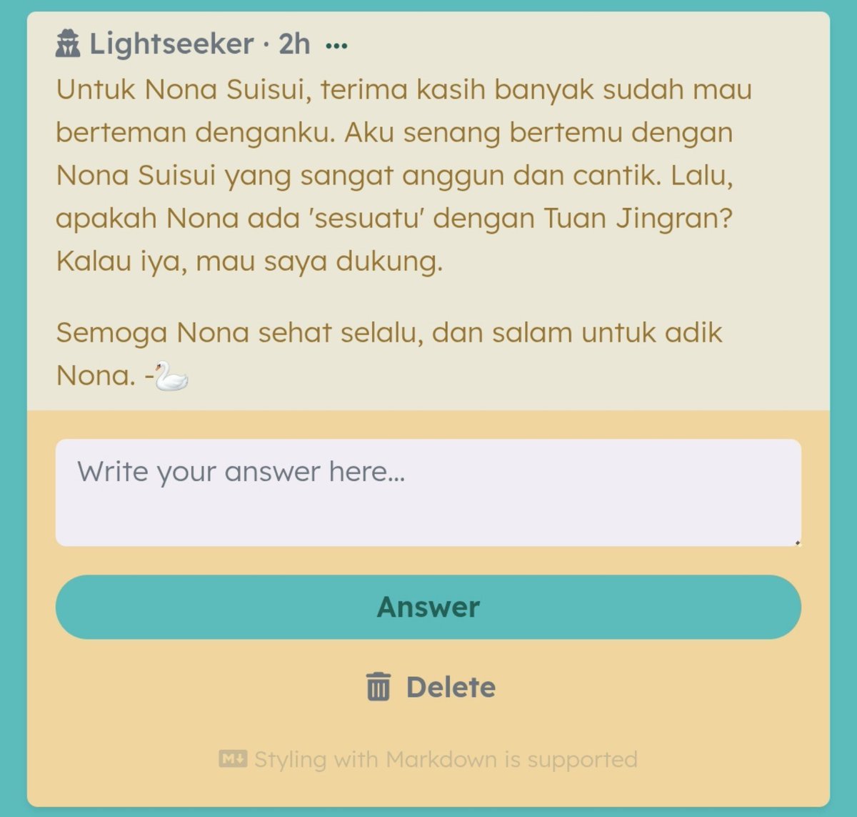 MagoPopBase's tweet photo. SUNDAYYY DIPANGGIL ISTRINYA NIH.

Kata lambeturah sih memang mereka ada sesuatu ya ... @ Suisui

Longtext untuk Gatekeepers, Sunday, Stelle, Phainon, dan semuanya—dari Navia imut.

Untuk Jiang Yan, Camellya, Nico Robin, dan Du Ruo! https://t.co/UQb7LqHJto
