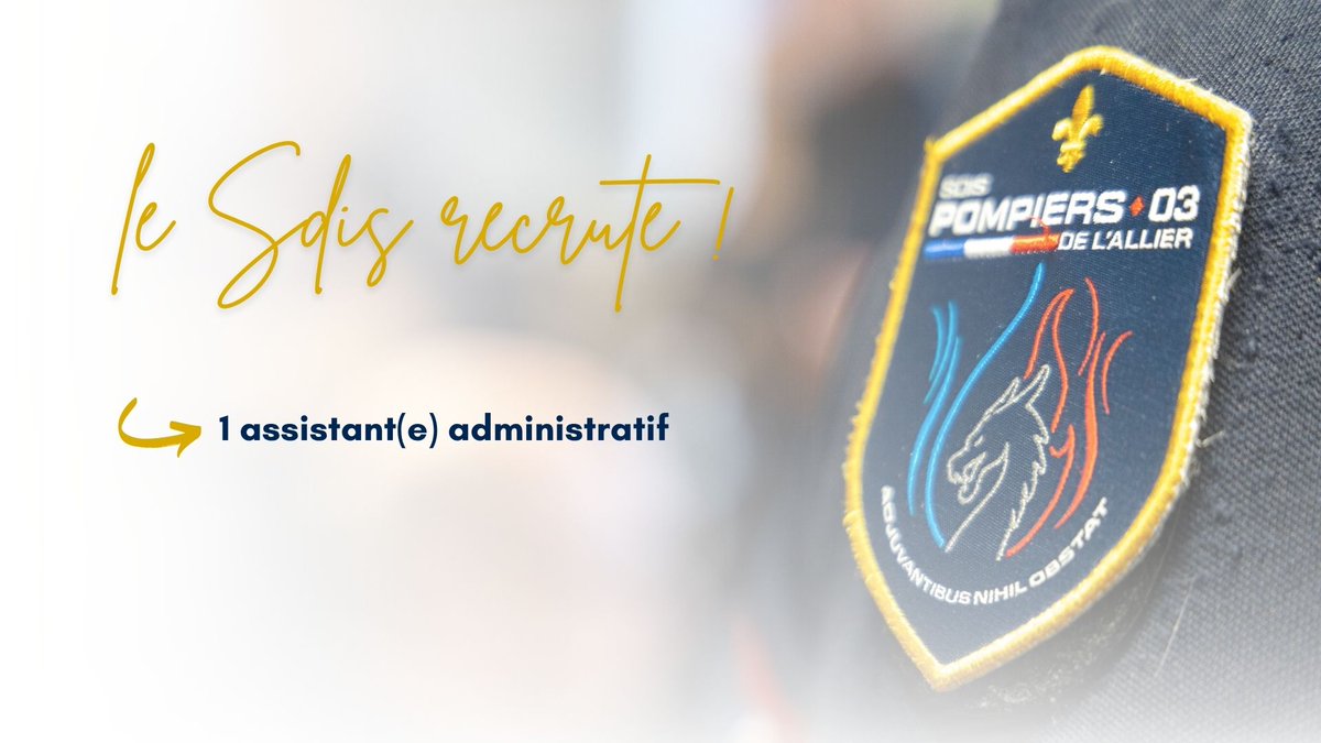 Pompiers03's tweet photo. [#RECRUTEMENT]
📥Le SDIS03 recrute :
➡️1 assistant(e) administratif pour le groupement territorial sud. Poste basé à Vichy.
🗓️Date limite de candidature : 22 octobre 2026.
👉Tous les détails ici : https://t.co/QTPNsRiLkU https://t.co/77nqVRR8Rk