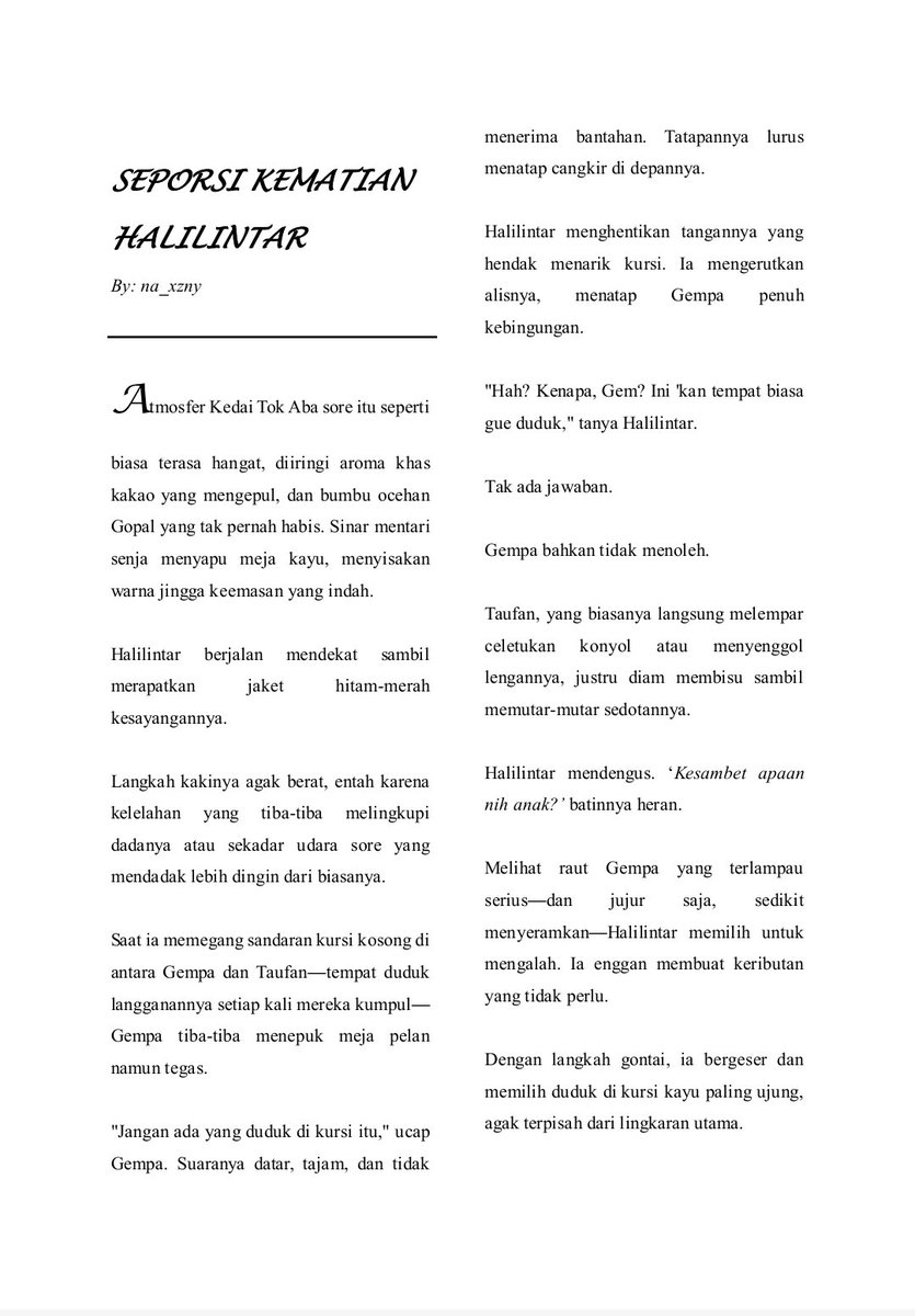 Na_Xzny's tweet photo. Au! #Boel one-shot. 
Judul: Seporsi Kematian Halilintar
Genre: angst (yang bukan angst) 
Cw: kagak nyambung, typo.
(1/3) 

#boboiboy #bbb #boboiboyhalilintar #boboiboygempa #boboiboytaufan dkk https://t.co/1hgrnEiUOm