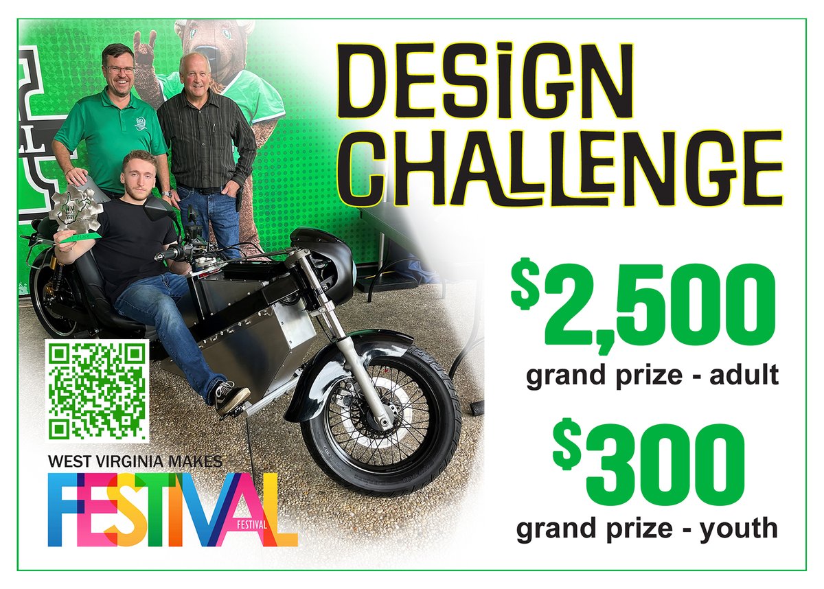 MUAdvMfg's tweet photo. Earn money for your creativity and ingenuity! The Oct. 2 West Virginia Makes Festival offers cash prizes to Design Challengers in adult and youth categories. Register for your chance to win at https://t.co/AfkO2tPSYM. #YesWV https://t.co/Fda2x3SdMO