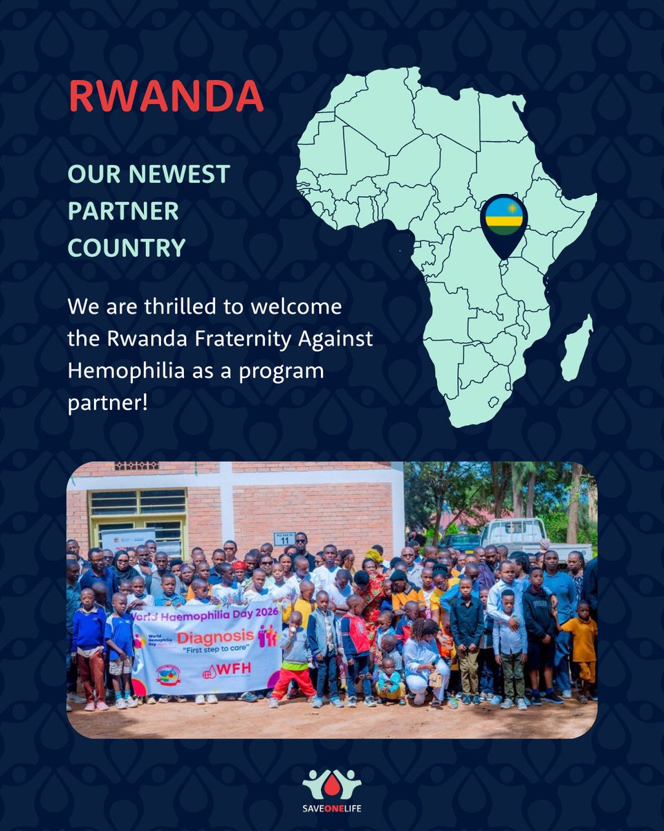 SaveOneLifeInc's tweet photo. We’re thrilled to welcome Rwanda as Save One Life’s newest program partner, in partnership with the Rwanda Fraternity Against Hemophilia (RFH)! 

We’re excited to work together to support children and families with bleeding disorders in Rwanda 💙

@RwandaHemophili https://t.co/aV48HcsQea