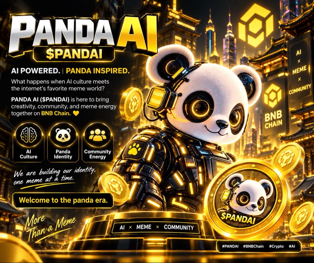 PandaAixbnb's tweet photo. 🤖 AI POWERED. 🐼 PANDA INSPIRED.
What happens when AI culture meets the internet's favorite meme world?
PANDA AI ($PANDAI) is here to bring creativity, community, and meme energy together on BNB Chain. 💛
🌐 AI Culture
🐼 Panda Identity
🔥 Community Energy
We are building our identity, one meme at a time.
Welcome to the panda era.
#PANDAI #BNBChain #Crypto #AI