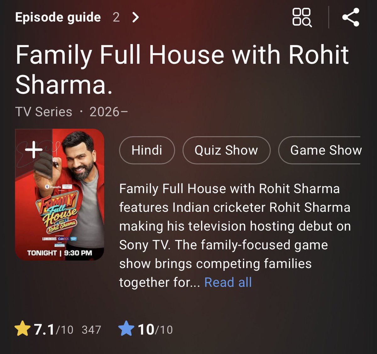 jod_insane's tweet photo. Search The Rohit Sharma Show and drop a 10 star rating One insecure fandom has been rattled Since last one week 

Investors definitely care about ratings when a new show launches. https://t.co/fGZy1x8mLd