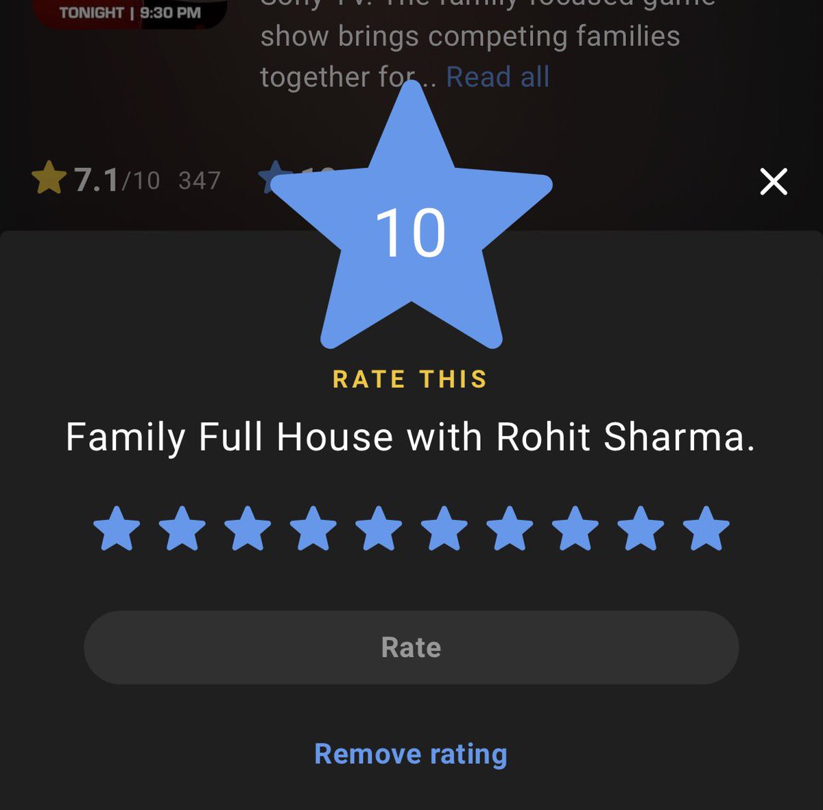 jod_insane's tweet photo. Search The Rohit Sharma Show and drop a 10 star rating One insecure fandom has been rattled Since last one week 

Investors definitely care about ratings when a new show launches. https://t.co/fGZy1x8mLd